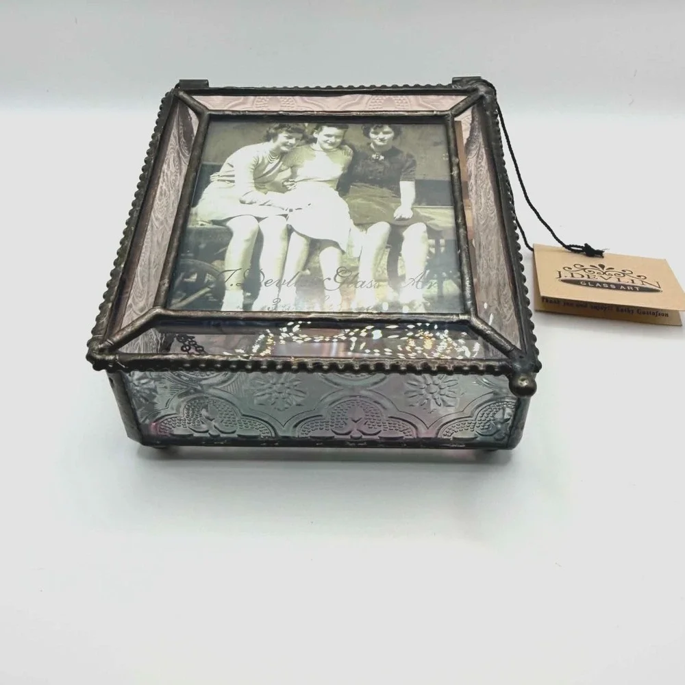 J. Devlin Art Beveled Stained Glass Photo keepsake Jewelry Trinket Box Frame